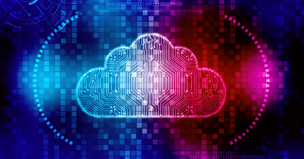 Futuristic image of data cloud set against blue and purple background